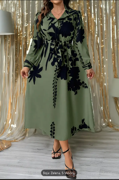 Ženska plus size elegantna tunika sa V izrezom, nasumični print